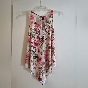 Floral Pink and White V-Neck Women’s Tank Top